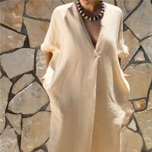 ZARA NWT LINEN BLEND TUNIC DRESS ZW COLLECTION